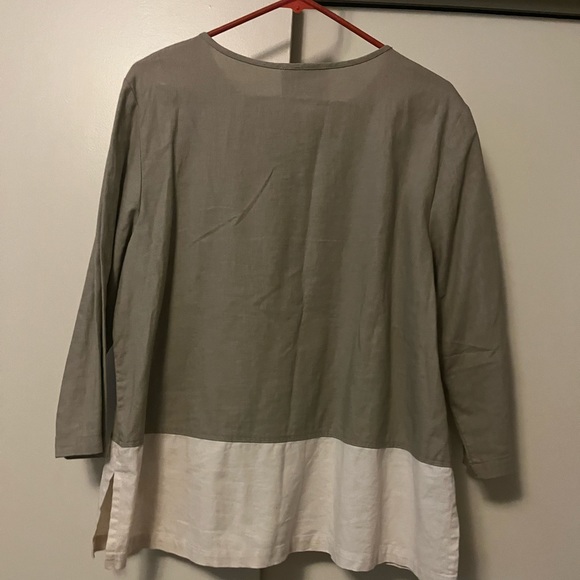 On the Rocks Sz S Aline Taupe Beige pullover cotton linen blouse. - Picture 3 of 5